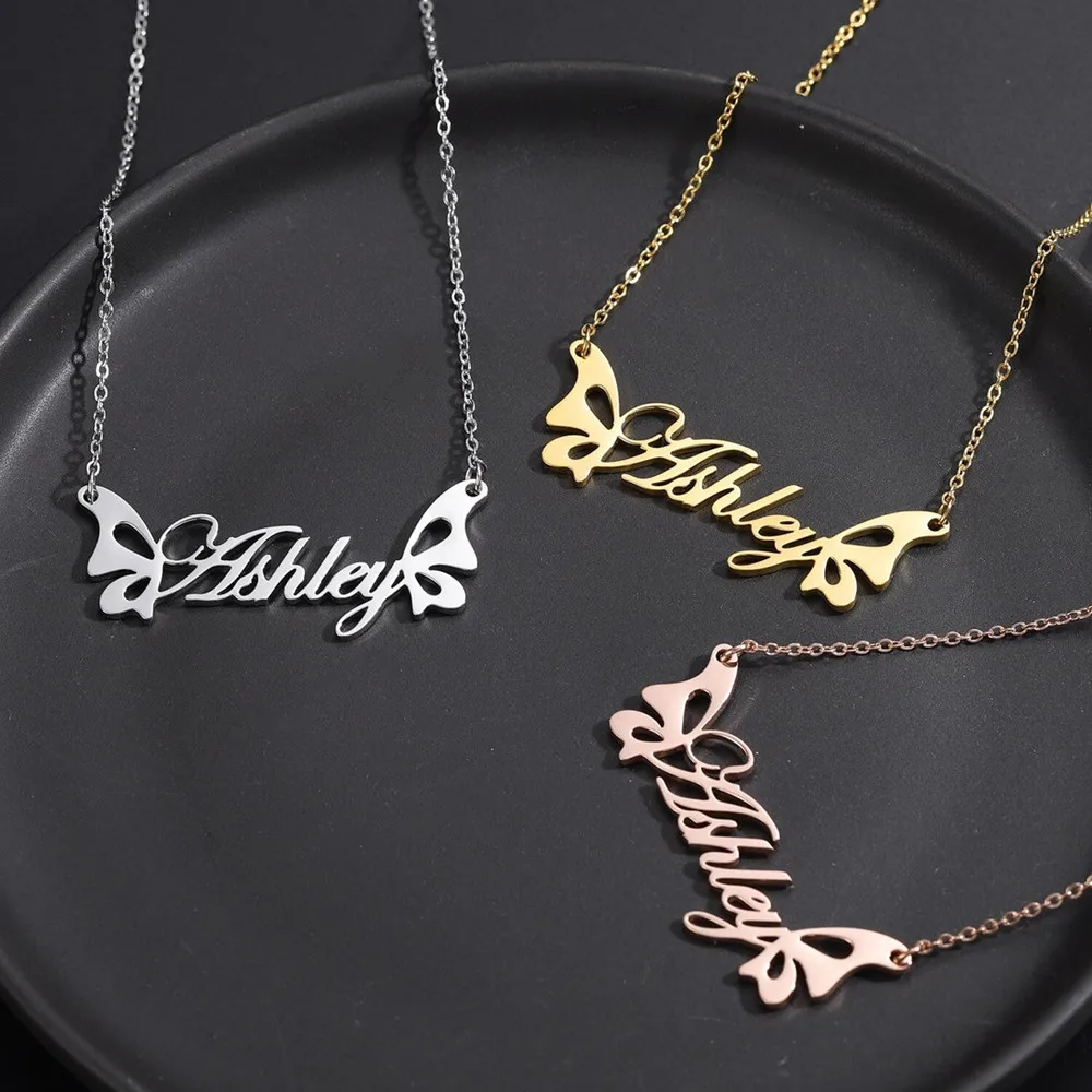 

Custom Butterfly Necklace Pendant Women Fashion Joyeria Personalized Name Necklace Bijoux Femmes Wedding Bridesmaid Gift