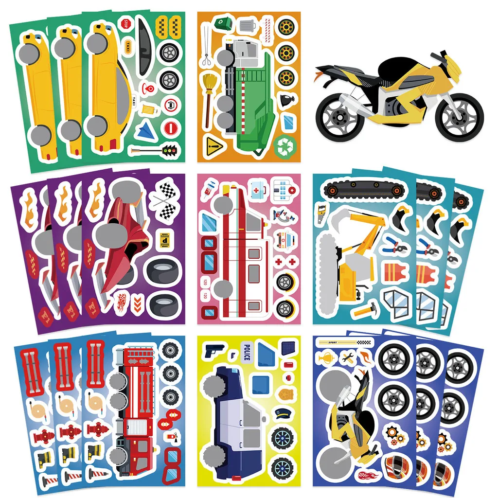 8Style Cartoon Construction Vehicle Make a Face Stickers - DIY Decor for Journals, Cards & Phone Cases LanLanStickersWorld Store