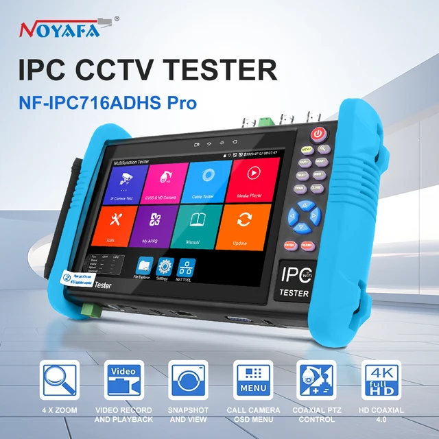 NOYAFA 7-calowy tester kamery CCTV 8MP CVI/TVI/AHD Tester monitora CCTV Poe TDR RJ45 Tester kabli sieciowych Tester IPC IPC716ADHS