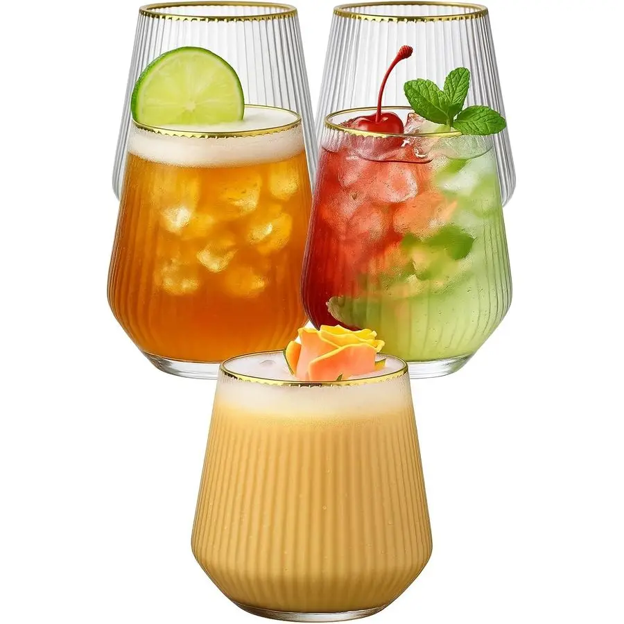 

Набор из 40 пластиковых бокалов для вина без ножки, 14 унций, с рифленой поверхностью, одноразовые, небьющиеся, без BPA, для элегантных вечеринок