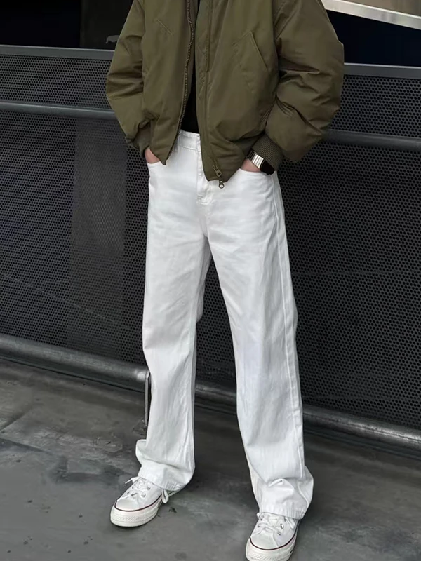 

White Elastic Blade Jeans Men Summer High-End Straight Leg Jeans CleanFit Flared Jeans Youth Trend Wear Resistant Loose Fit