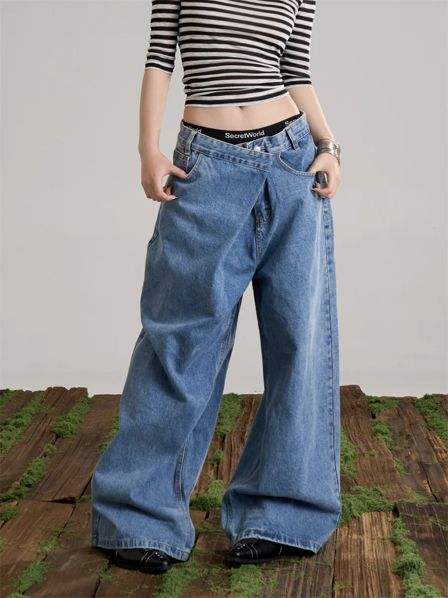 

Американские винтажные свободные женские джинсы с широкими штанинами, повседневные, прямого кроя, с эффектом похудения, весна 2026, новинка