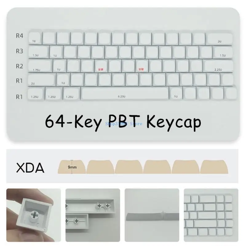 L4MA 64pcs Keycaps XDA Profil PBT Minimalis Putih Keycaps Untuk Keyboard Mekanik