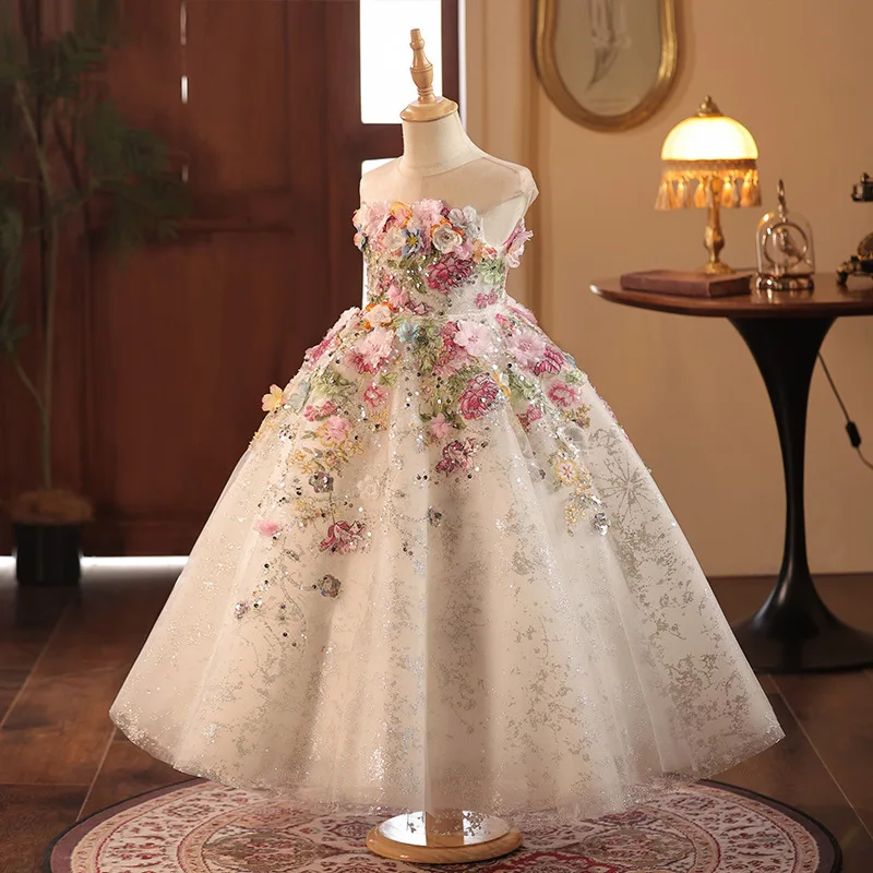 2025Girls' High-End French Style Forest Series Flower Little Host Walk Show Piano Performance Birthday Flower Girl Party Princes