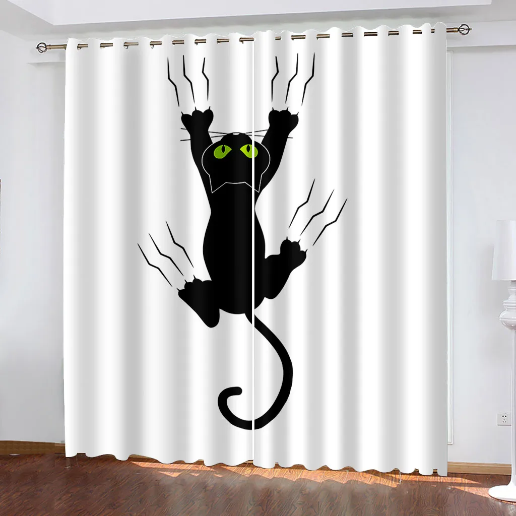 3D Cheap Cartoon Cat Cute Funny Design Shade Thin 2 Piece Window Curtain for Children\'s Kid Bedroom Living Room Decor on Sale