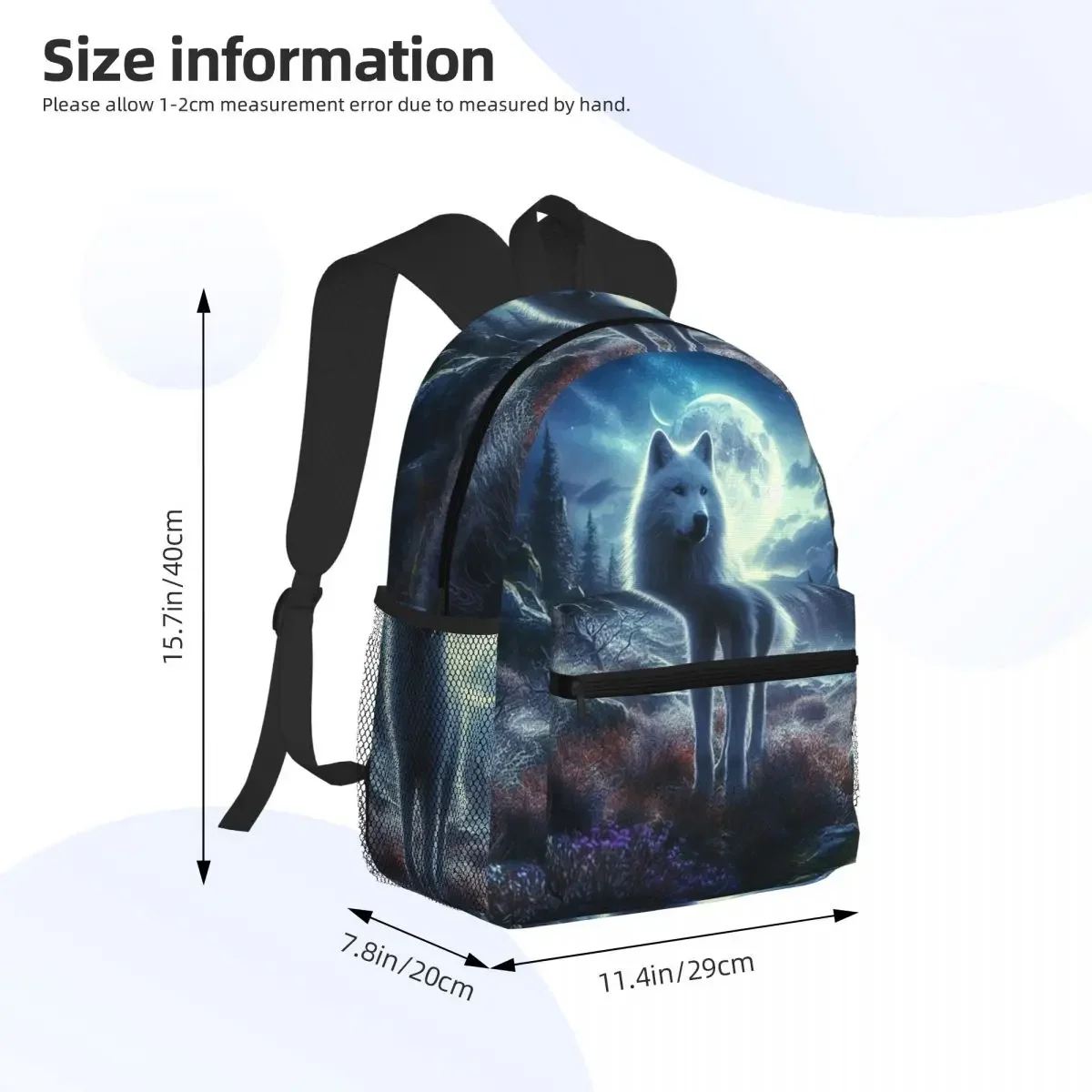 White Wolf King Of The Wild Forests Student Backpack School Bag Hiking Travel Daypack for Boys Girls Bookbag Shoulder Bags