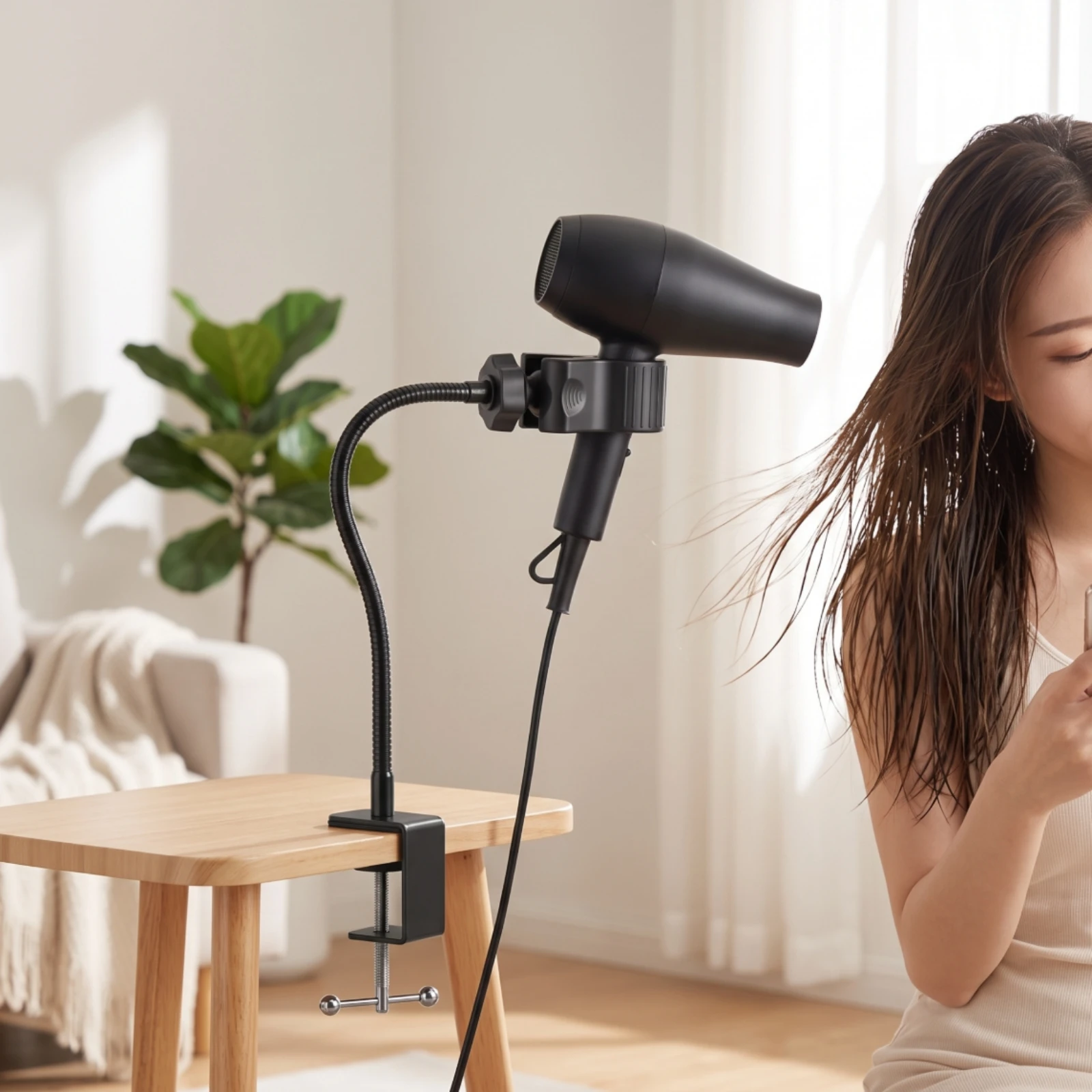 Hair Dryer Holder with Clamp Sturdy Hair Dryer Holder Stable Space-Saving for Pet Owners, Vanity Table, Grooming