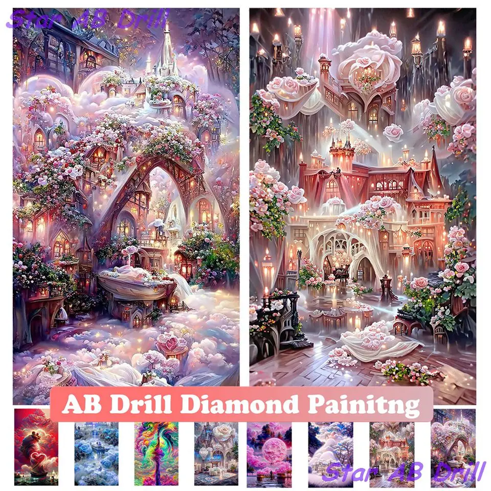 

Chateau Montrose 5D Diamond Mosaic Painting Kits Landspace Diy AB Drill Picture Embroidery Crafts Art Cross Stitch Home Decor