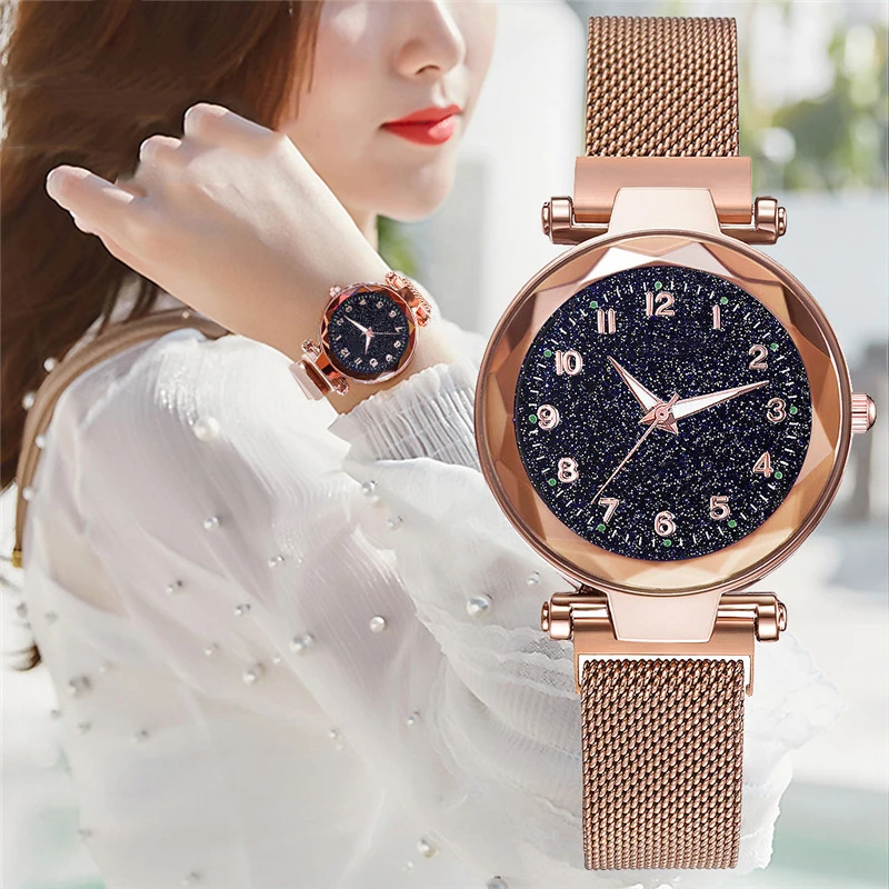 New Popular Women Watches Fashion Starry Sky Ladies Quartz Clock Luxury Magnetic Mesh Female Wristwatch 2023 Best Watch for Gift