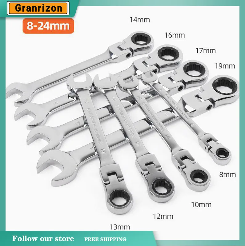 17pcs Ratchet Spanner Wrench Set 8-24mm Chrome Vanadium Steel Spanner with Bag for Bicycle Motorcycle Car Repair Mechanical Tool