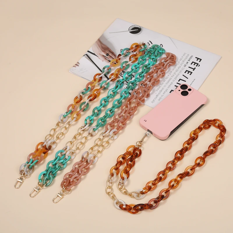 Moda erkekler kadınlar cep telefon zinciri Metal akrilik boncuklu cep telefonu kordon askısı uzun tarzı asılı boyun telefon tutucu halat