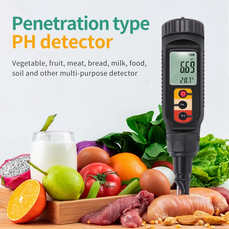 1 PCS Black Digital Food PH Meter 0.00-14.00 PH Temp Acidity Tester Dough Soil PH Detector For Meat Cheese Bread Analyzer Meter