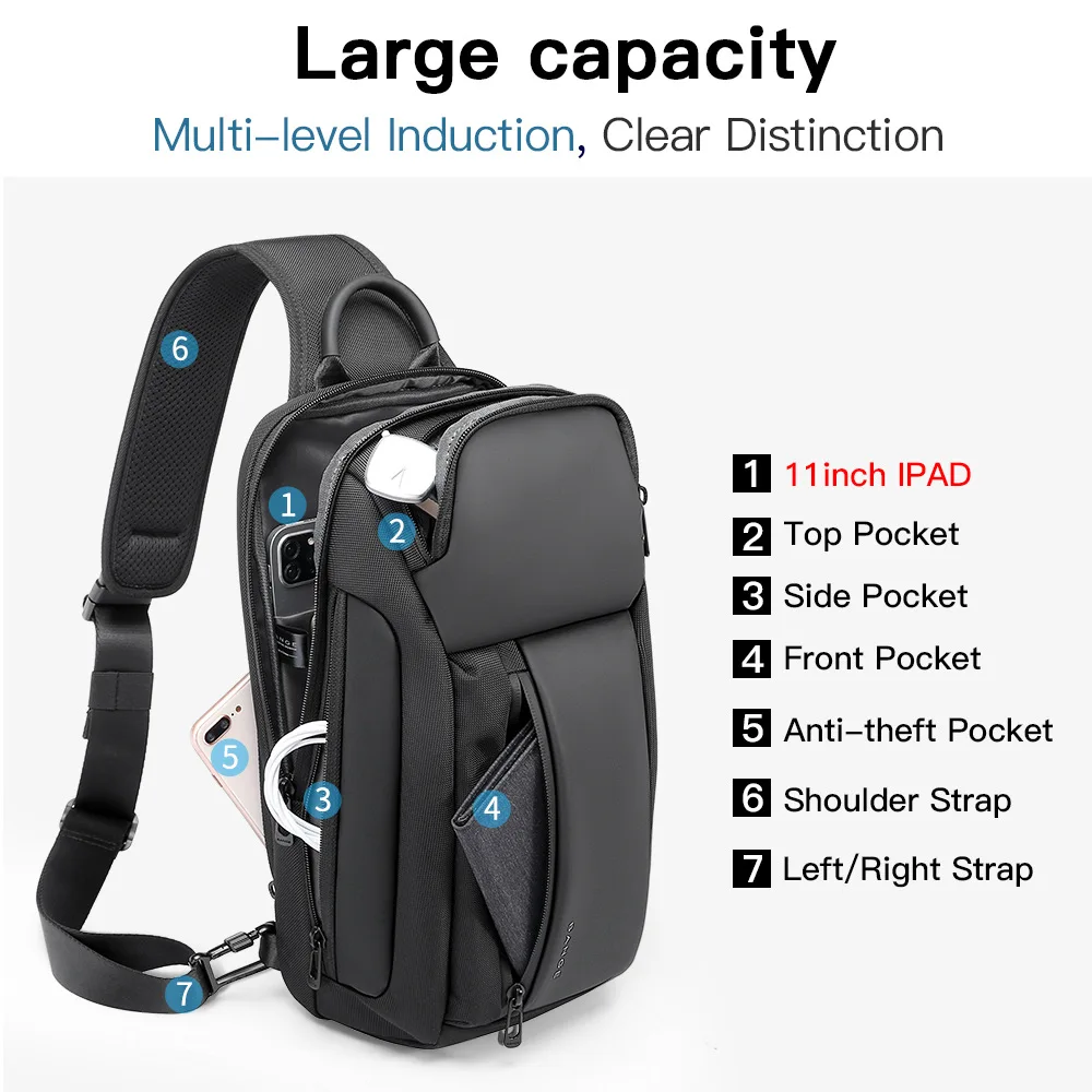 2023 Shoulder Bag Men Waterproof USB Male Crossbody Bag Women Short Travel Messenger Chest Sling Fashion Designer Chest Bag Male