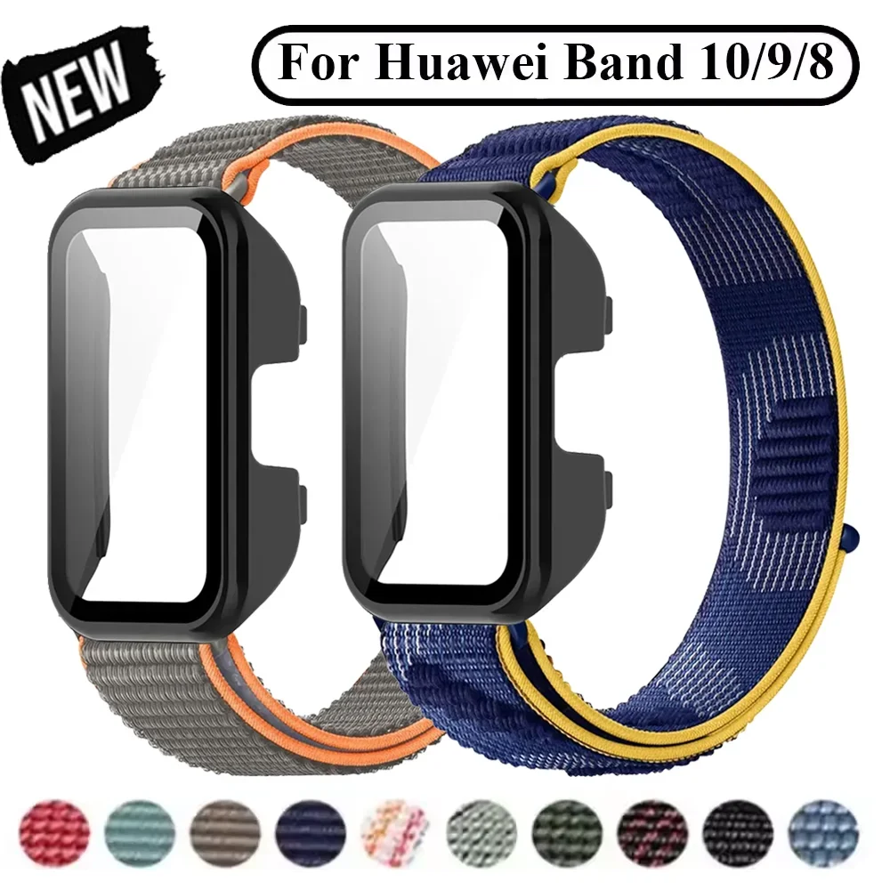 Pc Case+Nylon Strap For Huawei Band 10 9 8 HD Screen Glass Protective Shell Comfortable Band For Huawei Band 10/9/8 Correa Cover