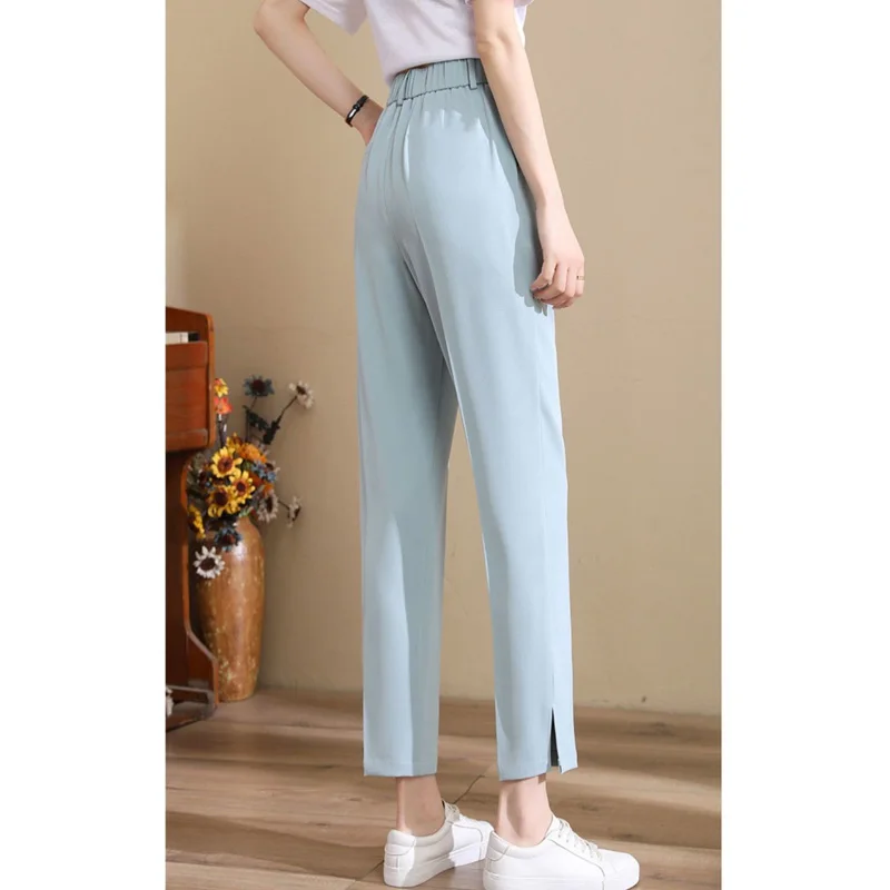 2023 New Spring and Autumn Fashion Commuting Simple Drop Straight Sleeve High Waist Slim Casual Split Split Split Suit Pants