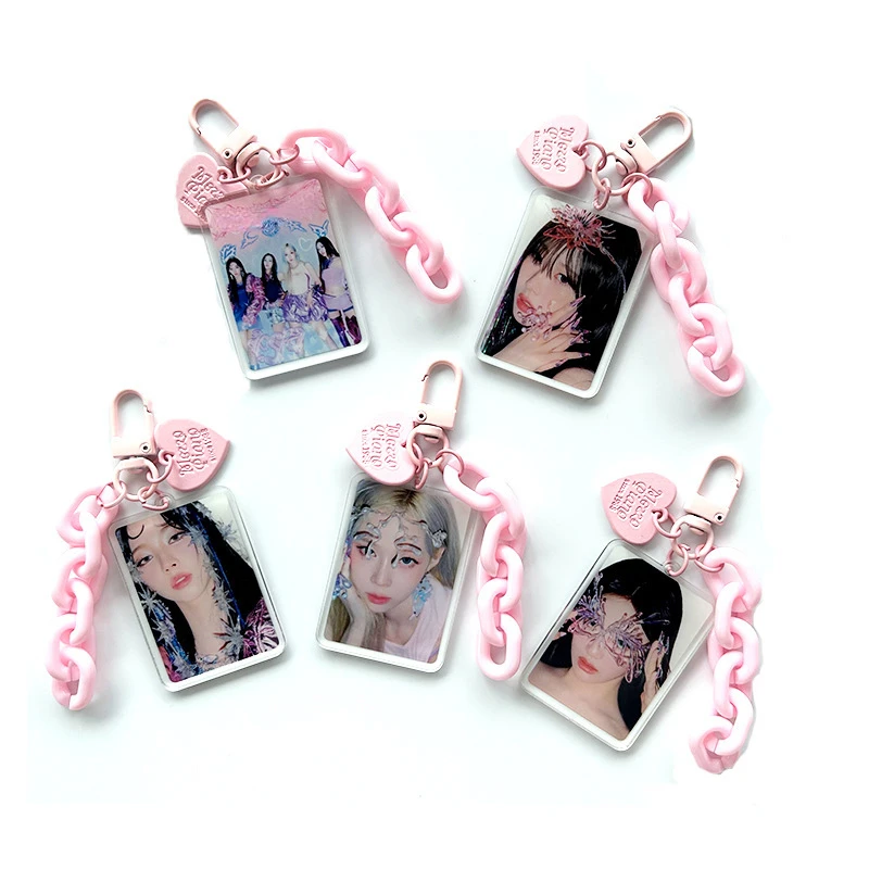 New Kpop Album Pink Chain Keychain For Women Men Acrylic Charcters Pendant Key Ring Holder Gifts Charm Jewelry Accessories