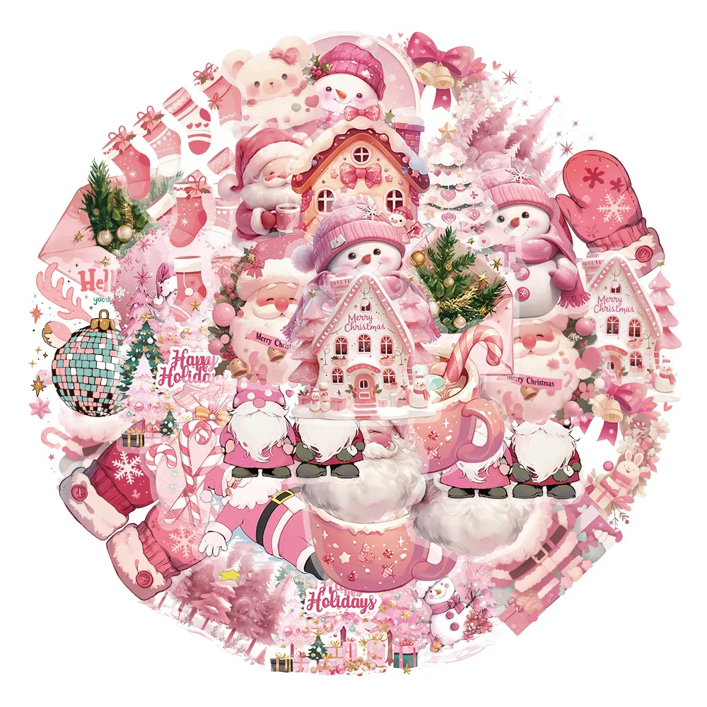 

10/30/50PCS Cartoon Fun Pink Christmas Creative Decoration Stickers Doodle for Scooter Water Cup Transparent Waterproof Decal