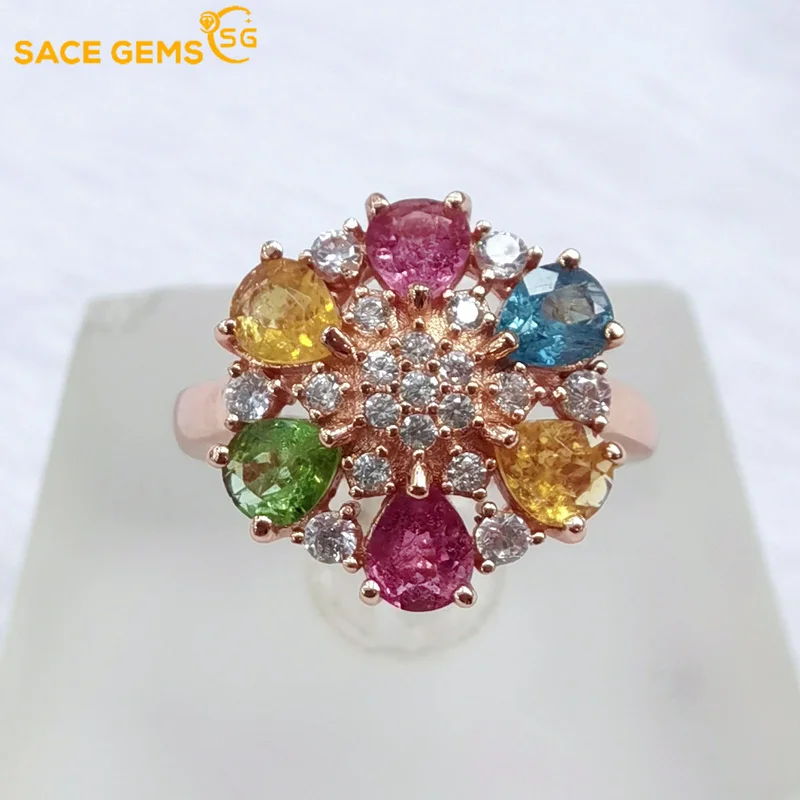 

SACE GEMS New Arrival Trend 925 Sterling Silver Tourmaline Gemstone Rings for Women Engagement Cocktail Party Fine Jewelry