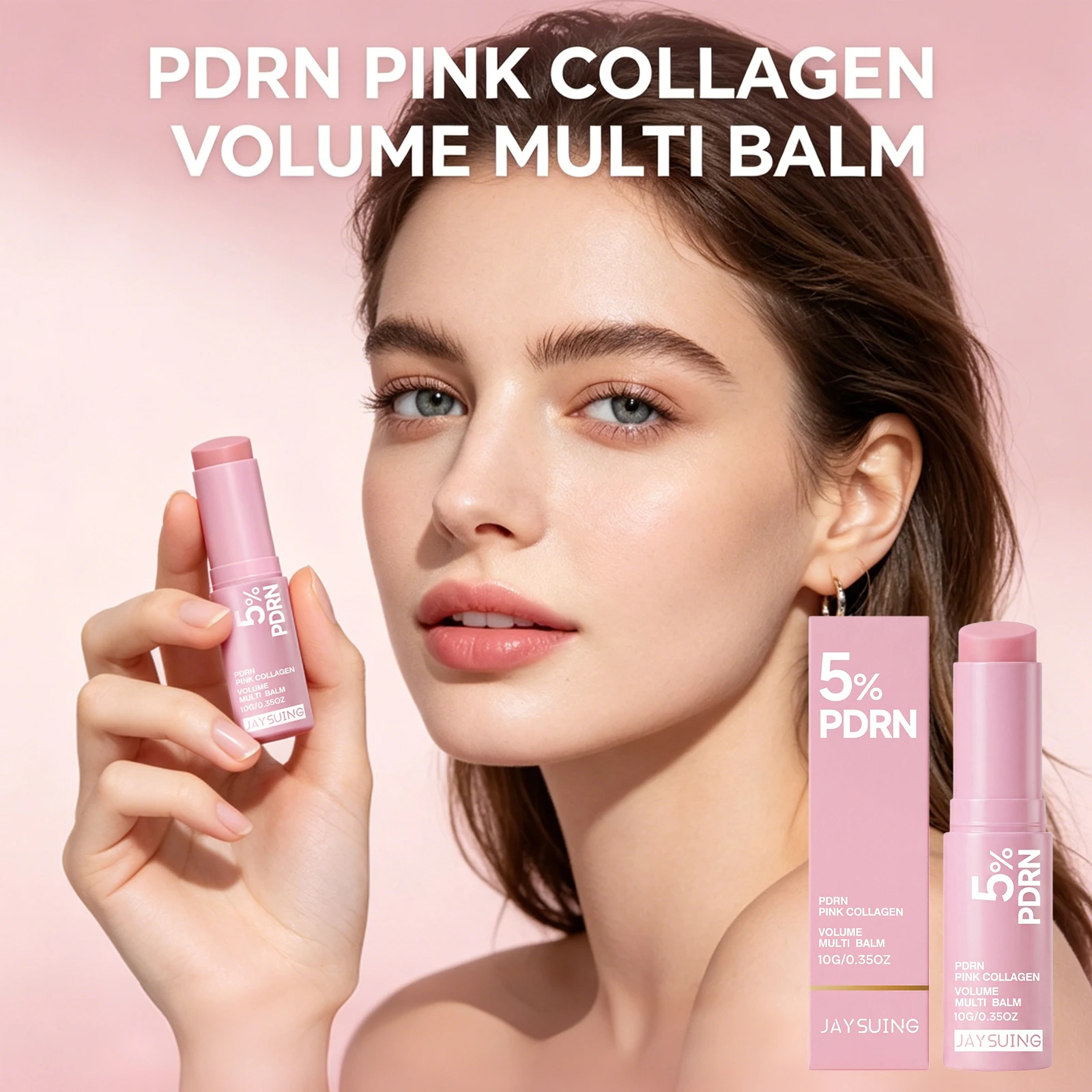 PDRN Pink Collagen Volume Multi Balm Stick For Face Lip Eyes Neck Moisturizing Makeup Base Nourish Create Healthy-Looking Skin