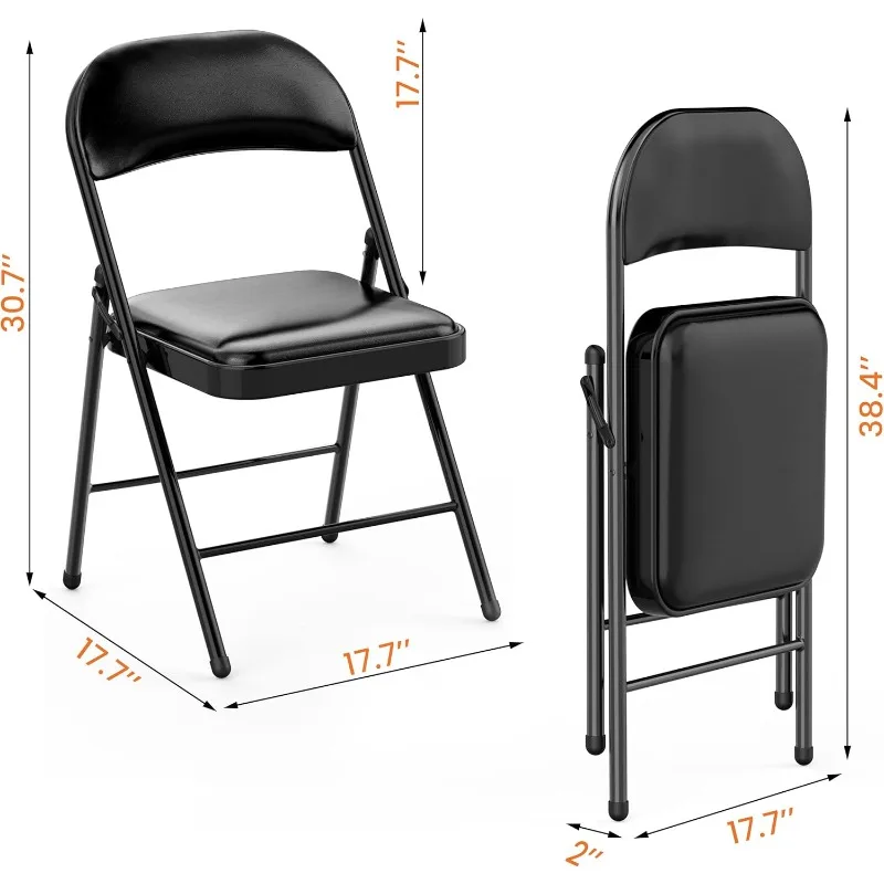 Folding Chairs with Padded Seats, Black Metal Folding Chairs Set of 2 Pack, Portable Foldable Chair Comfortable Folding Chair