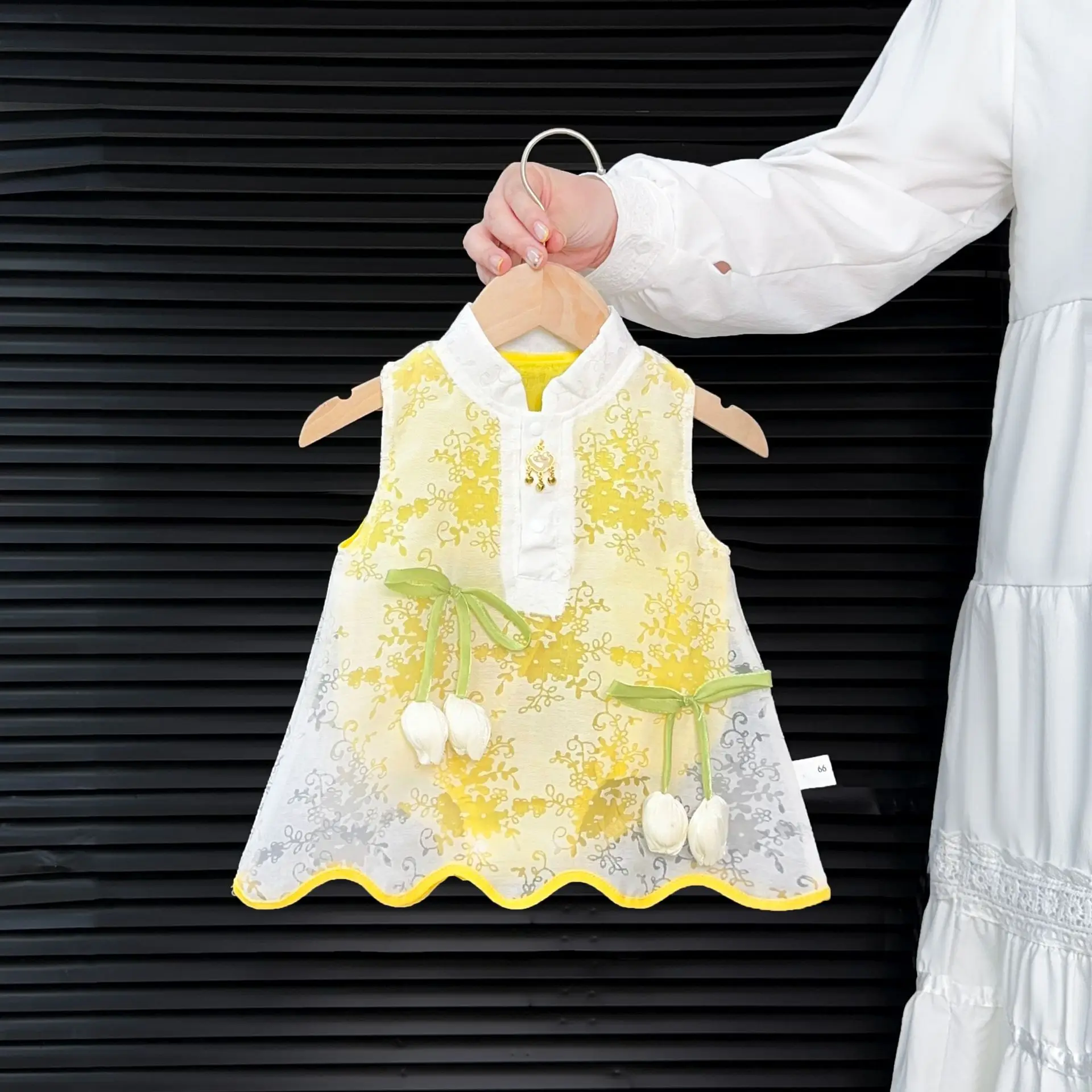 0-2Y Baby Newborn Items Romper Dress Summer Cute Girls New Chinese Wave Hem Bodysuit with Tulip Decor Soft Floral Print Outfit