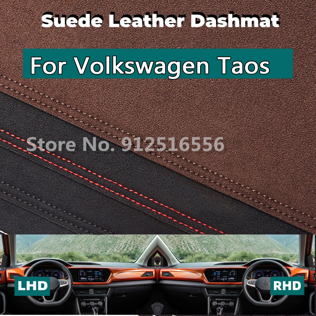 Car Suede Dashmat Dash Mat Dashboard Cover Non-Slip Sun Shade Accessories For VW Volkswagen Taos SE 2020 2021 2022 2023