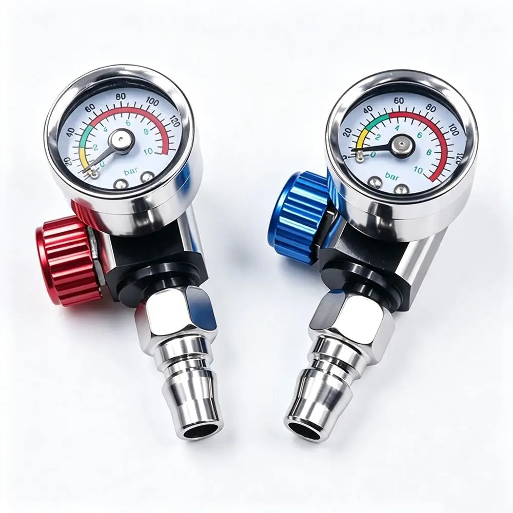 1/4 Inch Thread Spray Gun Regulator 0-140 PSI Range Adjustable Pressure Control Pressure Gauge Adapter Built-in Pressure Gauge