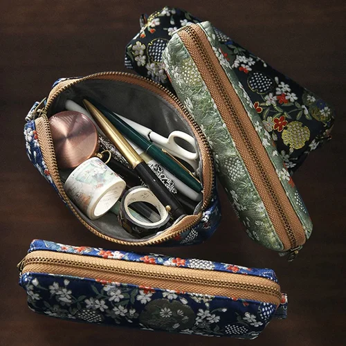 Imagen 2 del producto Estuche de lápices Retro, papelería Kawaii, estuche de lápices chino, estuche de bolígrafo bordado, hilo dorado, suministros escolares, estuche de lápices