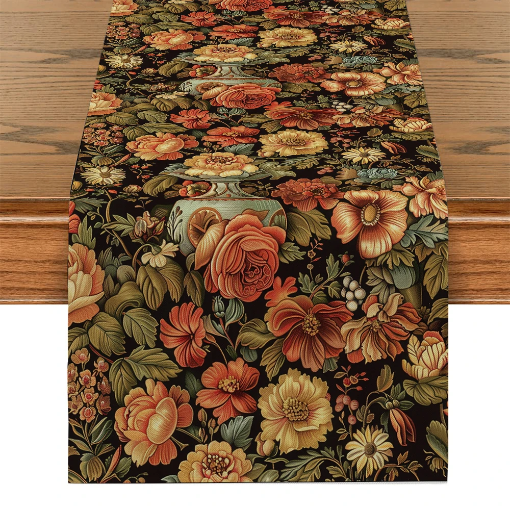 Vintage Flower Vase Table Runner Kitchen Dining  Table Decoration for Indoor Outdoor Home Table Runners