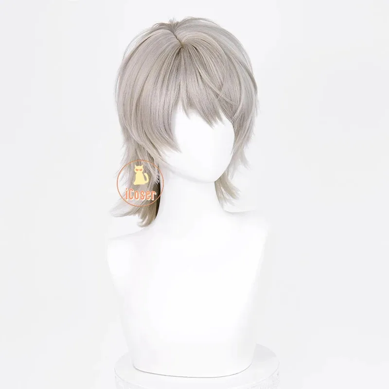 Peluca de Cosplay Love and Deepspace Xavier, pelo gris claro, luz de luna brillante, fiesta de Halloween para mujeres y hombres, accesorios de juego de Carnaval