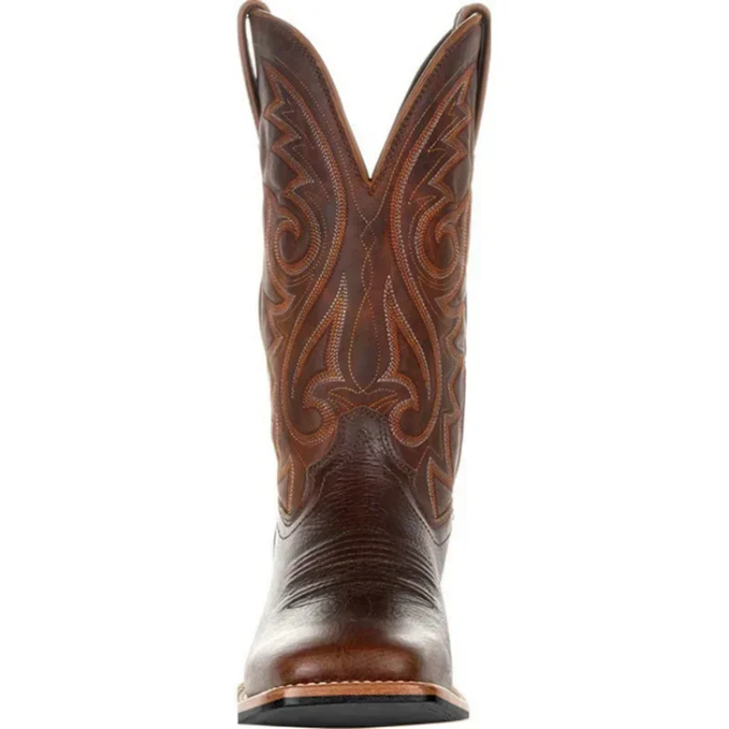 Bottes de cowboy western mi-mollet pour hommes, chaussures en cuir faites à la main, bottes d'équitation punk pour hommes, noir, marron