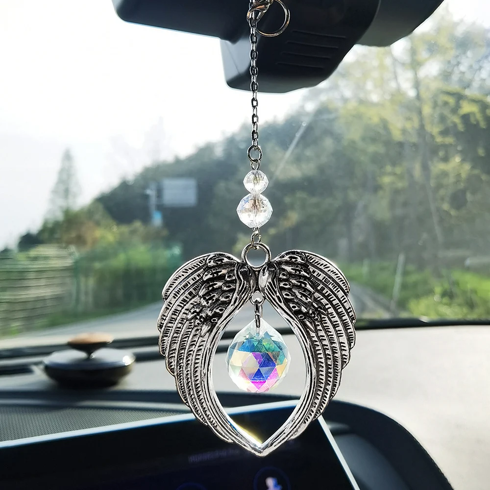 Angel Suncatcher Car Crystal Hanging Ornament Angel Wing Crystal Sun Catcher Garden Decoration Glass Prisms Rainbow Window Decor