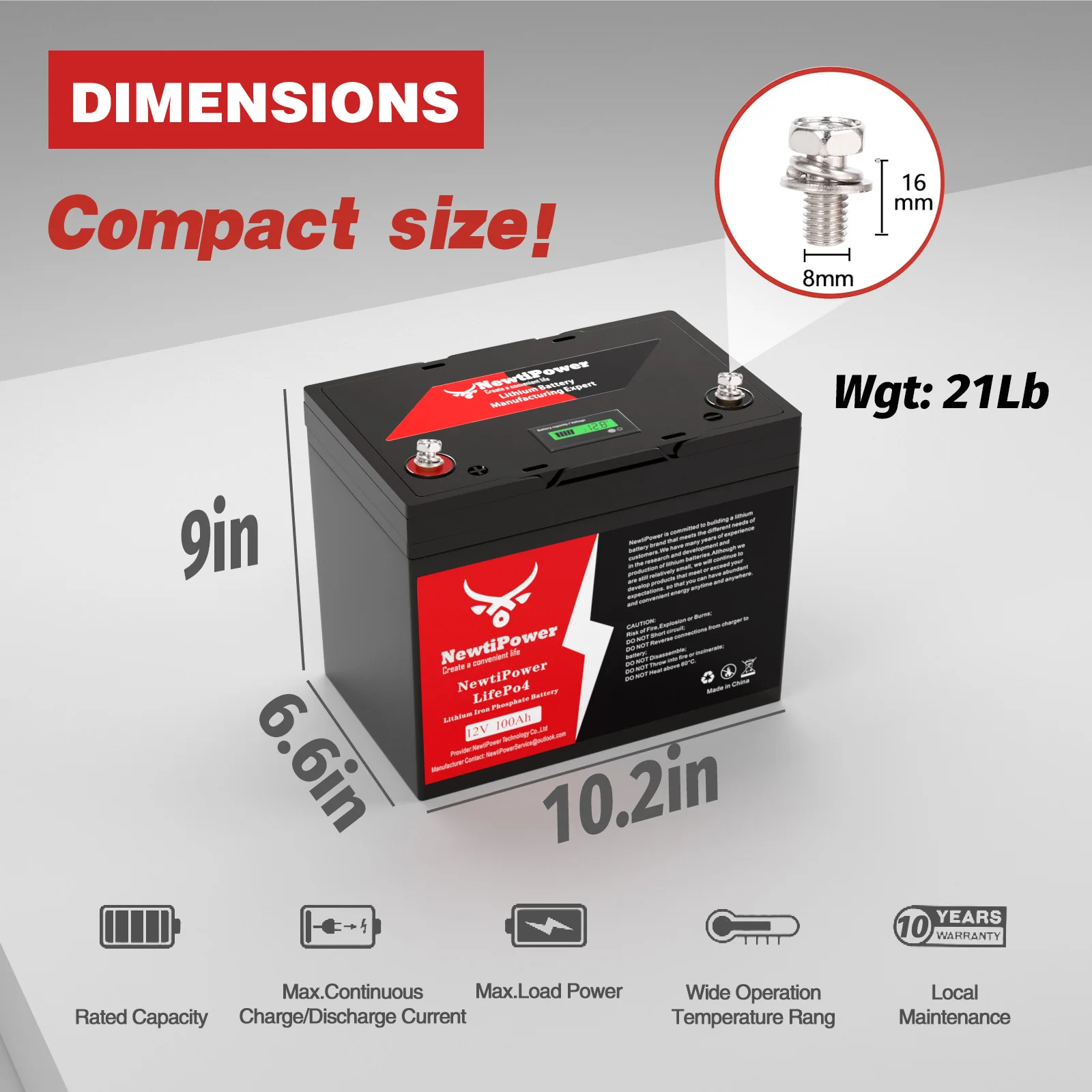 12V 100Ah LiFePO4 Battery with 100A BMS, 10000+ Deep Cycle Lithium Iron Phosphate for RV, Marine, Off-Grid & Winter Power Outage - 10-Year Lifetime Backup Power by NewtiPower Paoweric