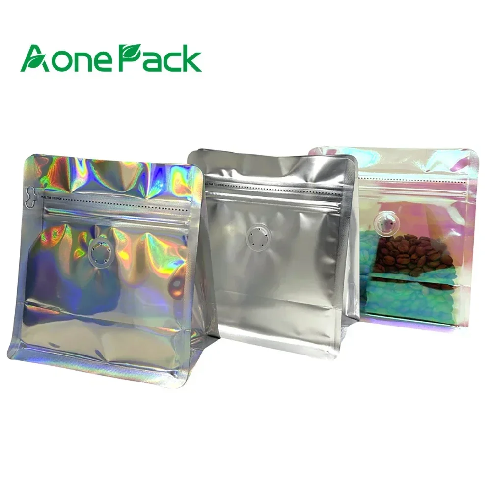 

100pcs 4oz 8oz 16oz Aluminum Foil Wholesale Plastic Packaging Holographic Mylar Food Bags with Zipper Coffee Bean Roast Bag