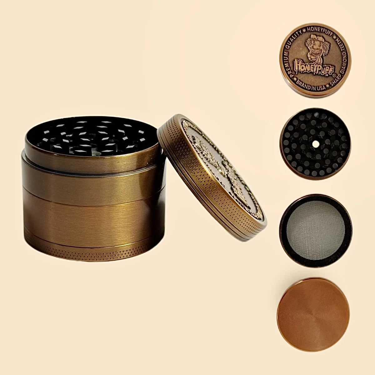 

2inch 5cm HoneyPuff 4-Layers Herb Grinder Zinc Alloy Crusher Metal Manual Raw Cutter Grass Grinder Smoking Tool Gift