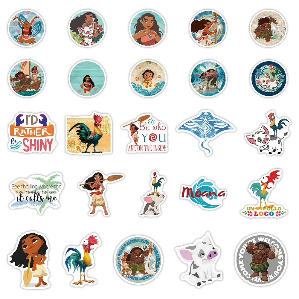 10/30/50pcs Cute Disney Moana Cartoon Stickers Funny Anime Kid Decal Toy DIY Notebook Phone Water Bottle Waterproof Sticker Pack