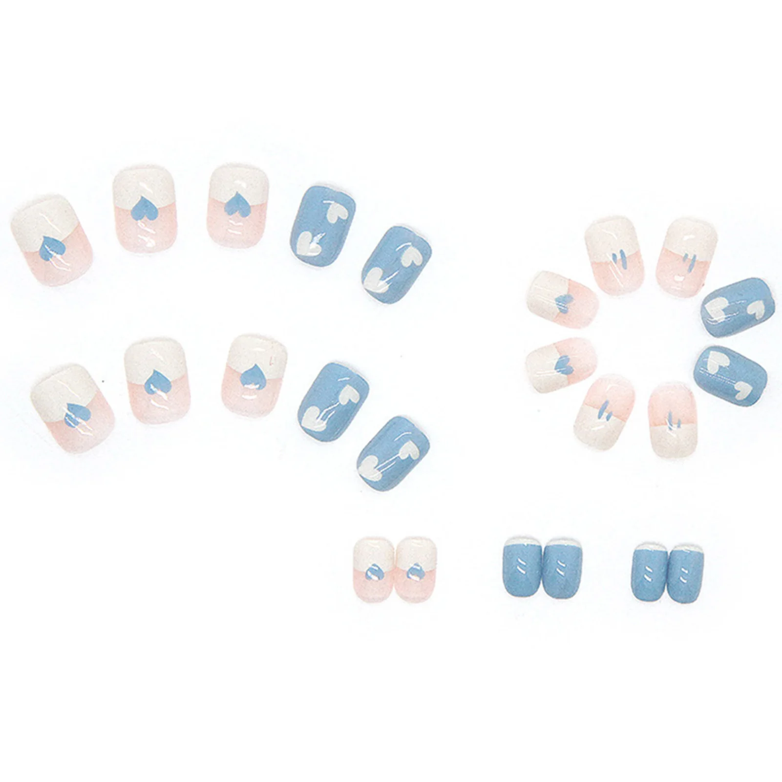 Blue & White Contrast-Color Fake Nails Wear-resistant and Scratch-resistant Fake Nails for Shopping Traveling Dating