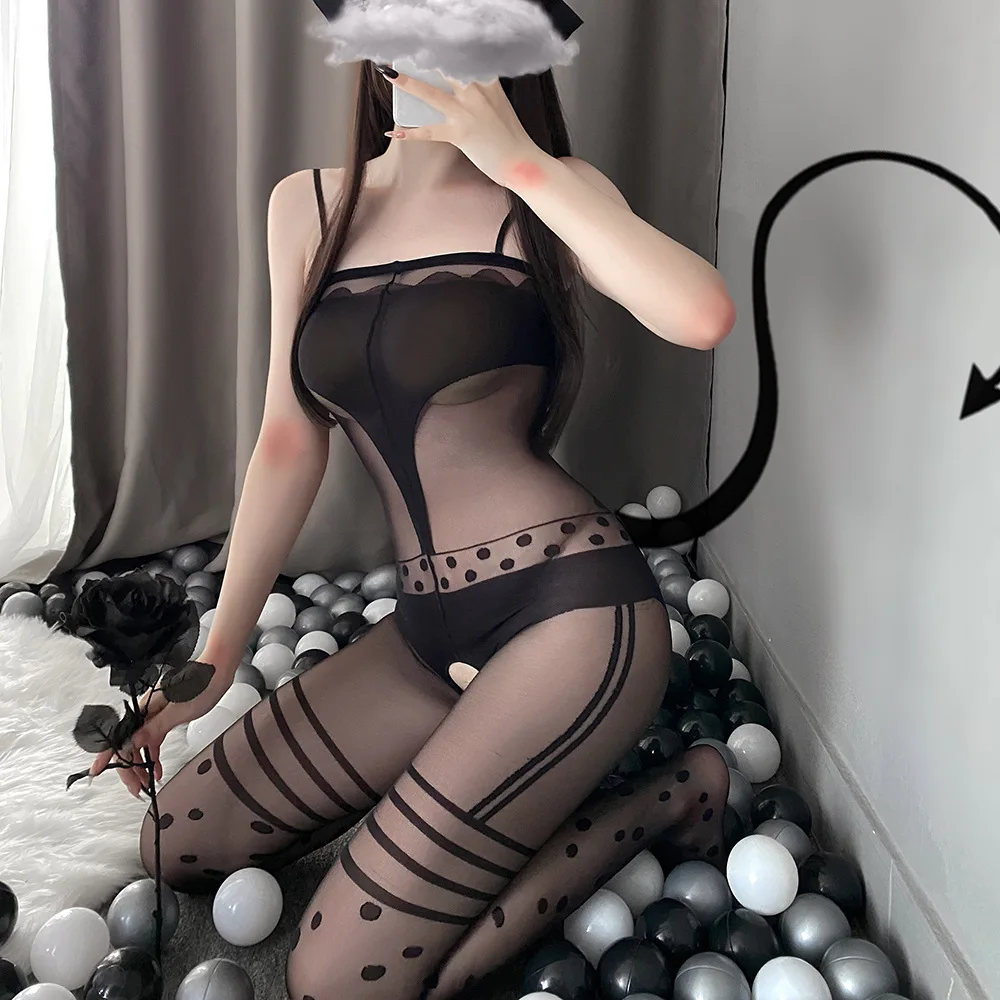 

Комплект сексуального нижнего белья с чулками, открытая промежность, прозрачная ажурная форма, комбинезон, комплект высокой эластичности, комплект больших размеров