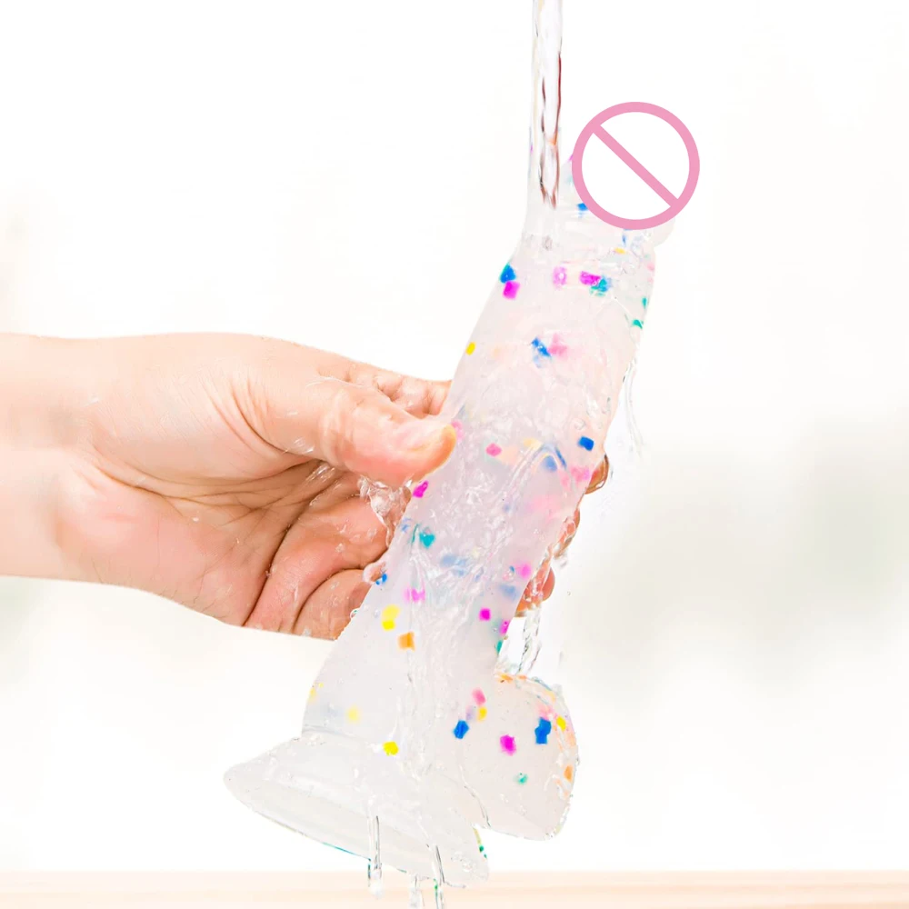 Confetti Dildo Realistic Clear Silicone Dildo,with Strong Suction Cup for Hands-Free Play, Adult Sex Toy