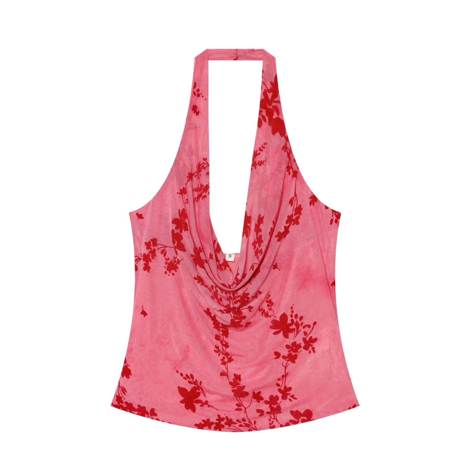 Willshela Women Fashion Printed Pleated Backless Tank Tops Vintage Halter Neck Sleeveless Female Chic Lady Tops