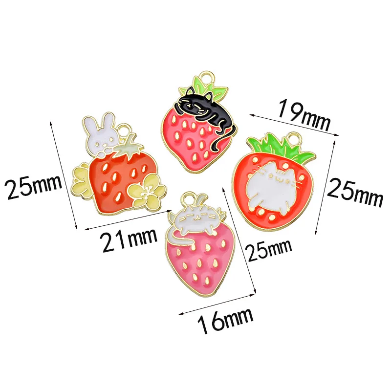 20 pcs/lot Fashion Gold Strawberries Cat Making Pendant Accessories Charms for Women, Earrings/Necklace Handmade DIY Jewelry