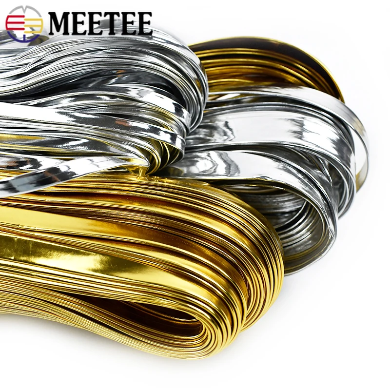 5Meters 5-15mm Meetee Mirror PU Leather Cord Gold Silver Ribbon Rope for Necklace Jewelry Decoration Craft Sewing Accessories