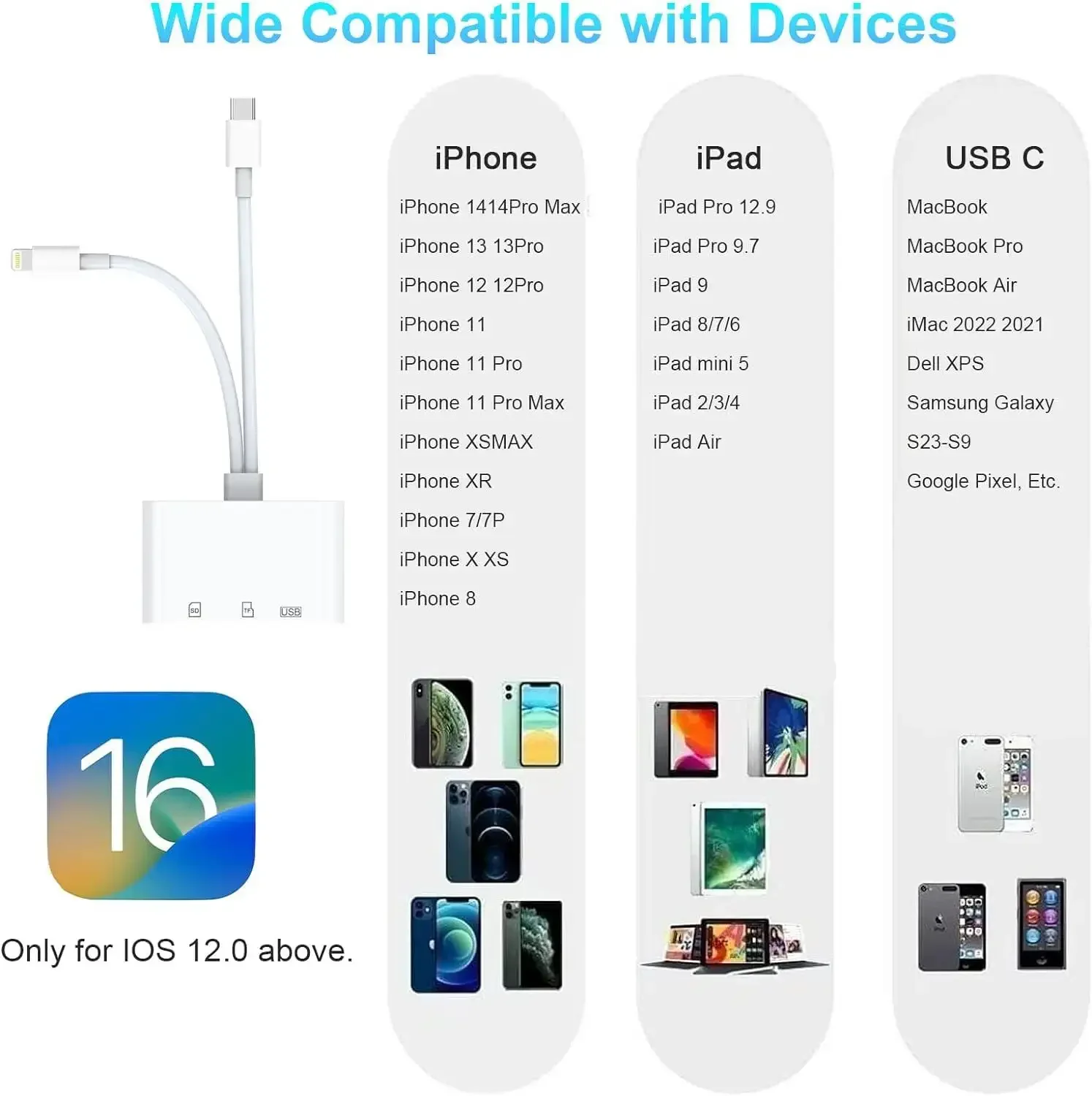 محول قارئ بطاقات 5 في 1 USB 3.0 من النوع C SD TF لهواتف iPhone iPad MacBook وكاميرات Samsung Android والأجهزة الأخرى التوصيل والتشغيل #4