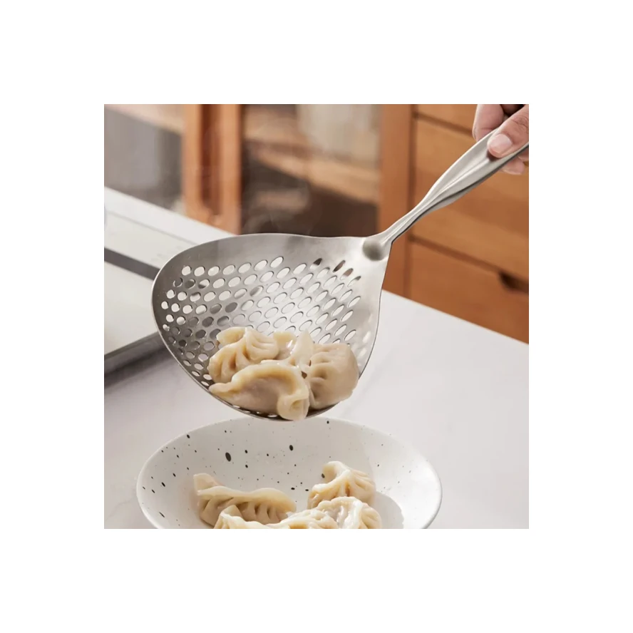 1 قطعة ملعقة كبيرة متينة من الفولاذ المقاوم للصدأ مصفاة مقشدة ، ملعقة مصفاة طعام شديدة التحمل للقلي والطهي ، أدوات المطبخ #3