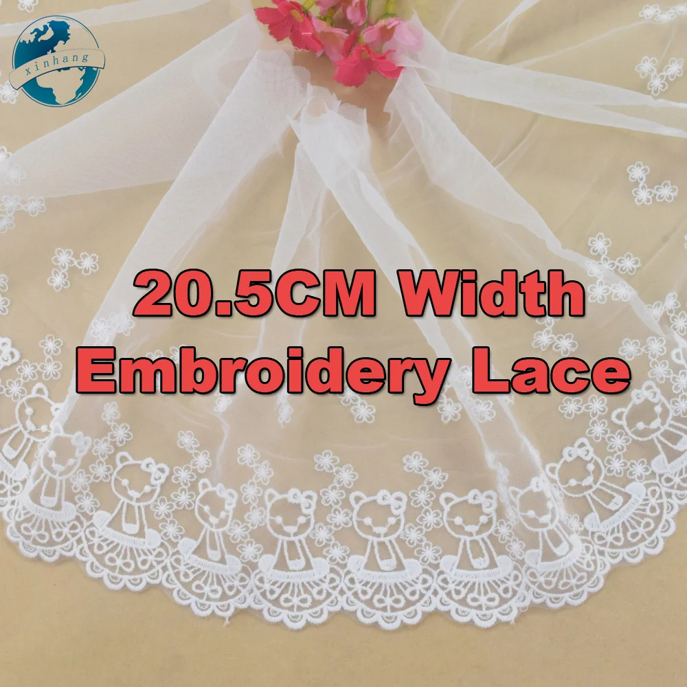 20.5cm Width Cotton Embroidery White Lace French Ribbon Fabric Guipure Diy Trims Warp Knitting Sewing Garment Accessories#4358