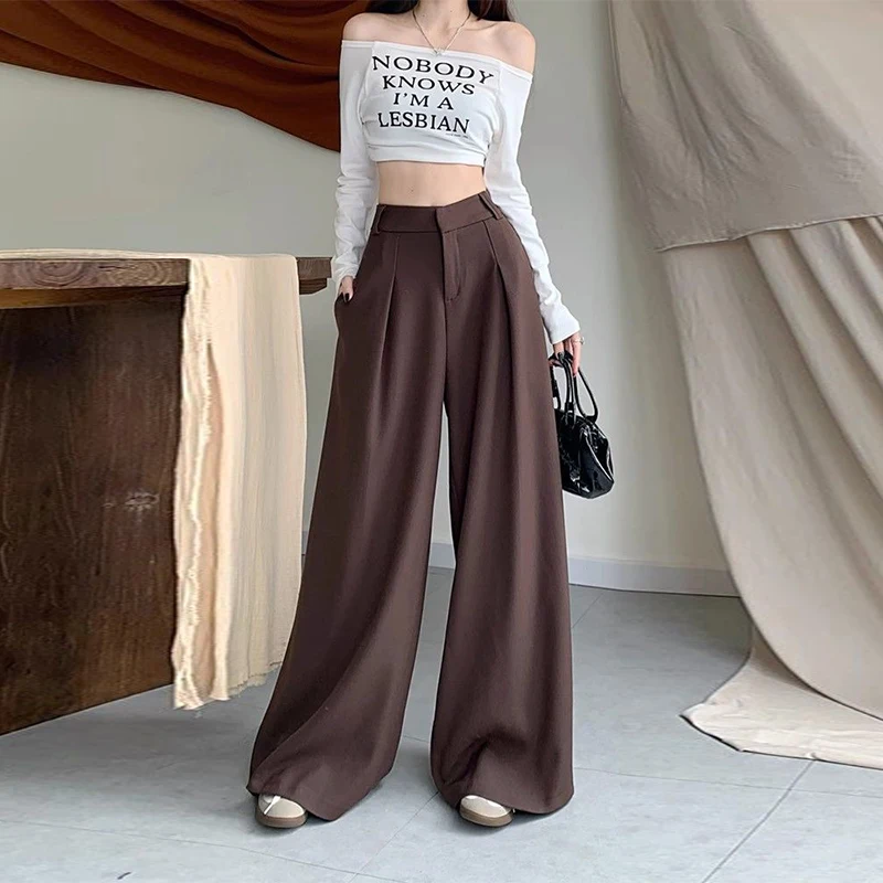 Fashion Loose High Waist Casual Solid Color Work Drape Mopping Trousers For Women