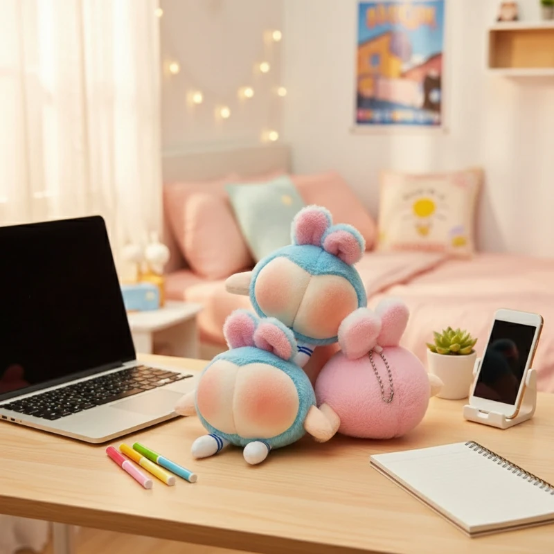 

Funny Peach Butt Rabbit Keychain Ugly Cute Plush Easter Pendant for Bag Charm Kawaii Gift Idea and Claw Machine Prize for Girls