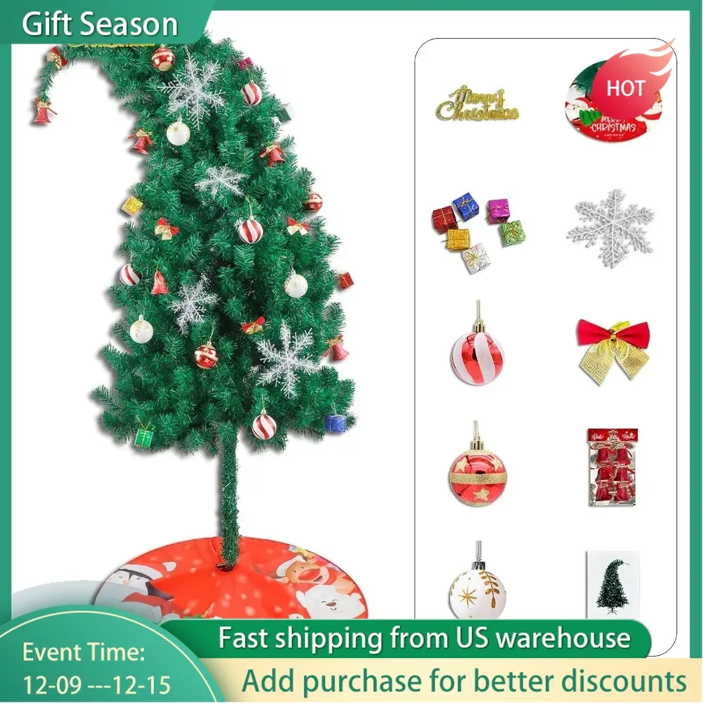 Strange Shaped Christmas Tree, 5.7-foot Bendable Artificial Christmas Tree and Decoration Set, 62 Sets of Christmas Decorations