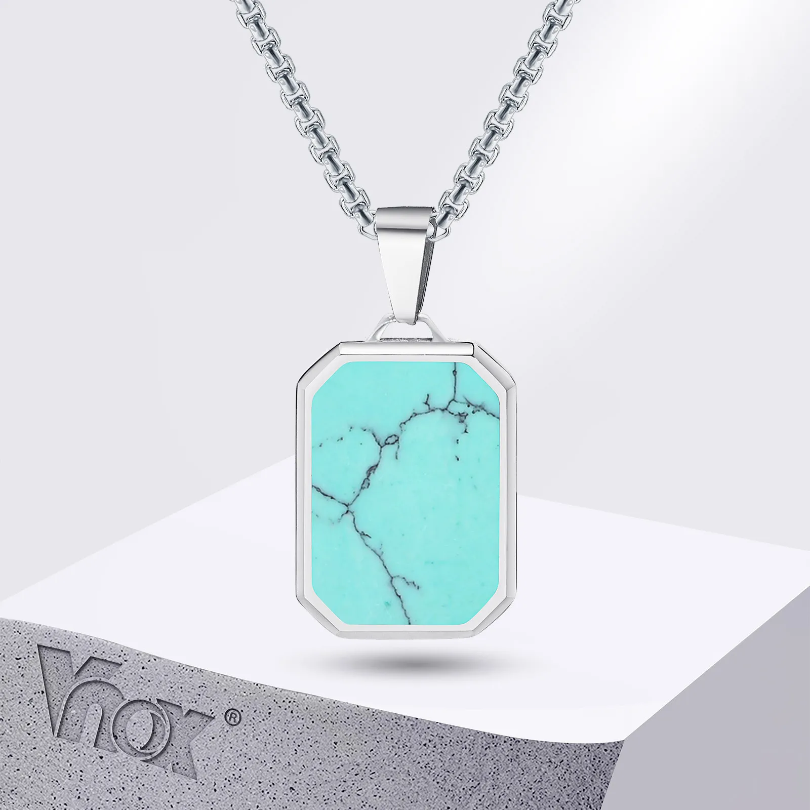 

Vnox Natural Stone Pendant Necklaces for Men, Geometric Square Stainless Steel Necklaces Collar, Simple Casual Male Jewelry Gift