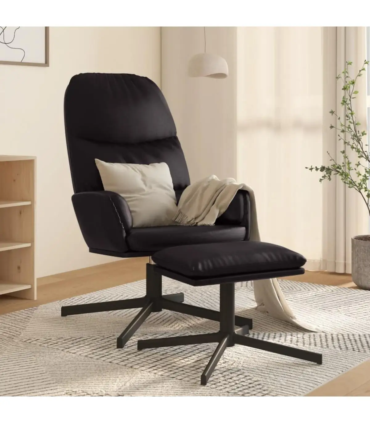 Relax armchairs with footrest black synthetic leather